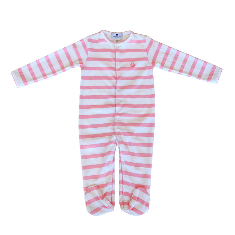 Portside Stripe Footed Romper-Pocomo Pink Stripe
