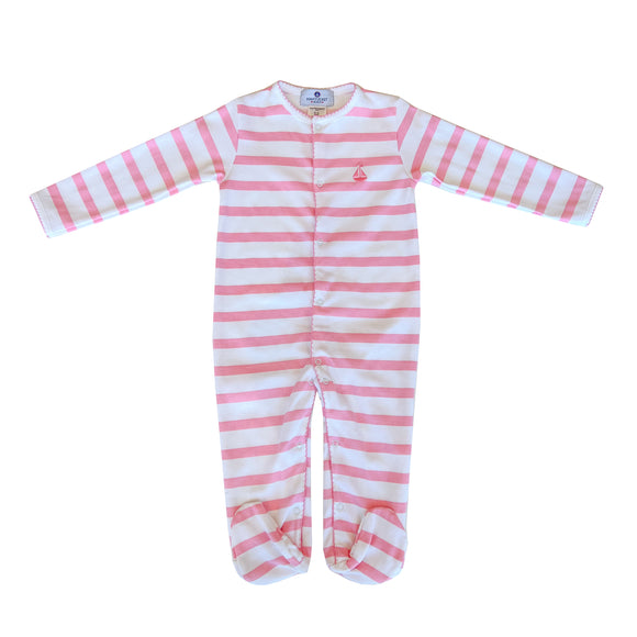 Portside Stripe Footed Romper-Pocomo Pink Stripe