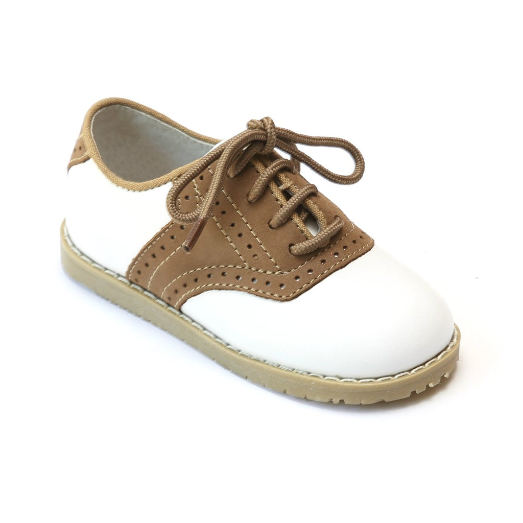 White/Khaki Leather Oxfords