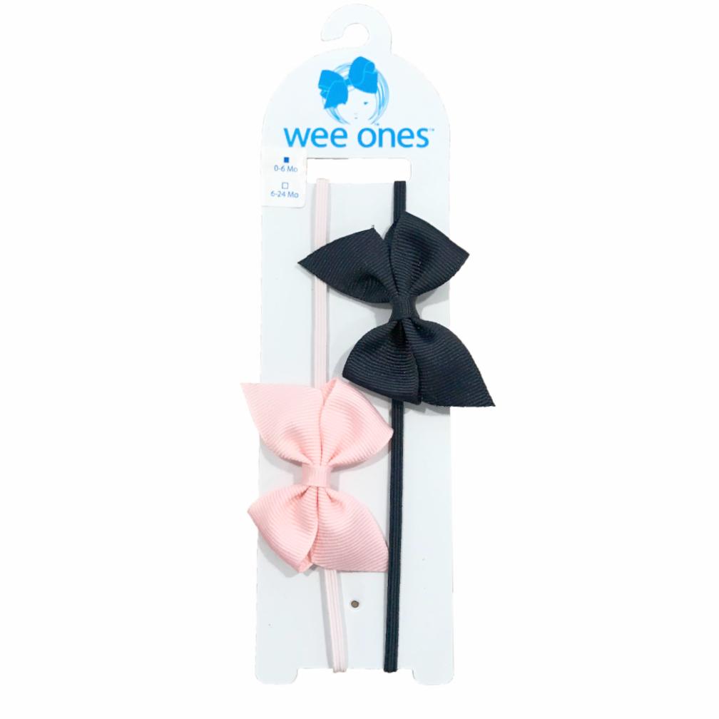 Two Pack of Two-Loop Wee Bows on Baby Bands-Pink and Navy