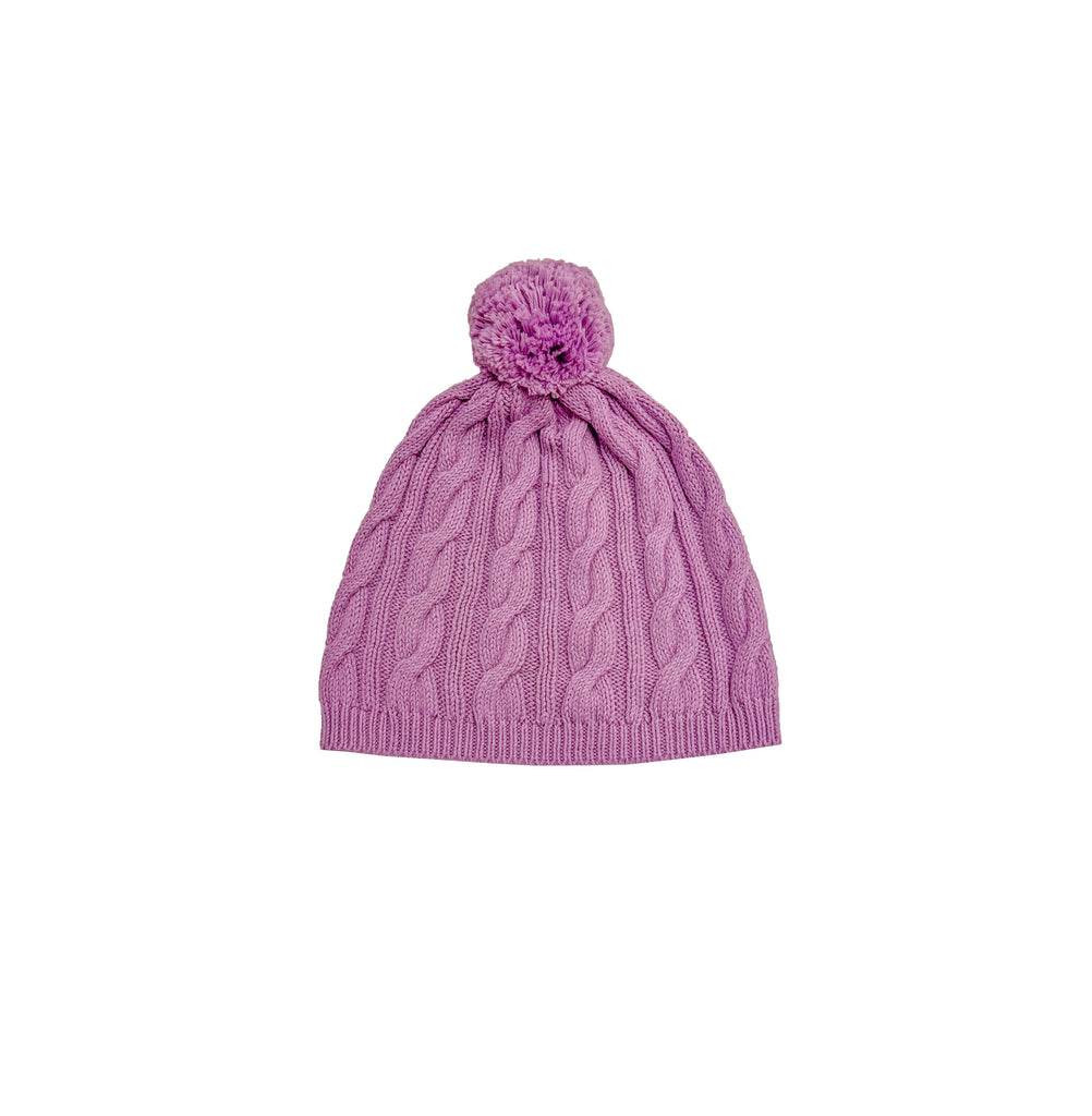 Cable Knit Pom Pom Hat-Wisteria