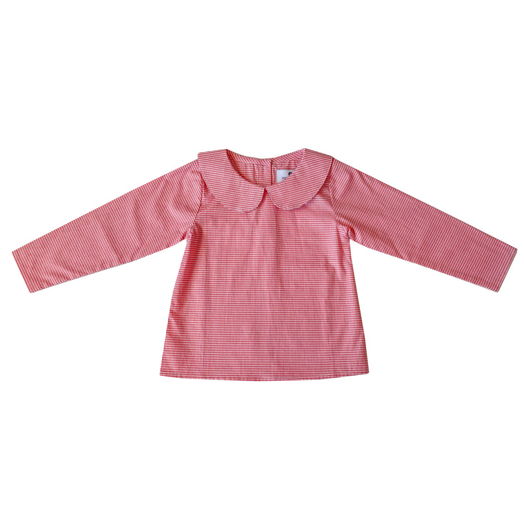 Peter Pan Collar Shirt-Royal Red Microcheck