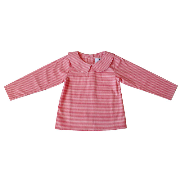 Peter Pan Collar Shirt-Royal Red Microcheck
