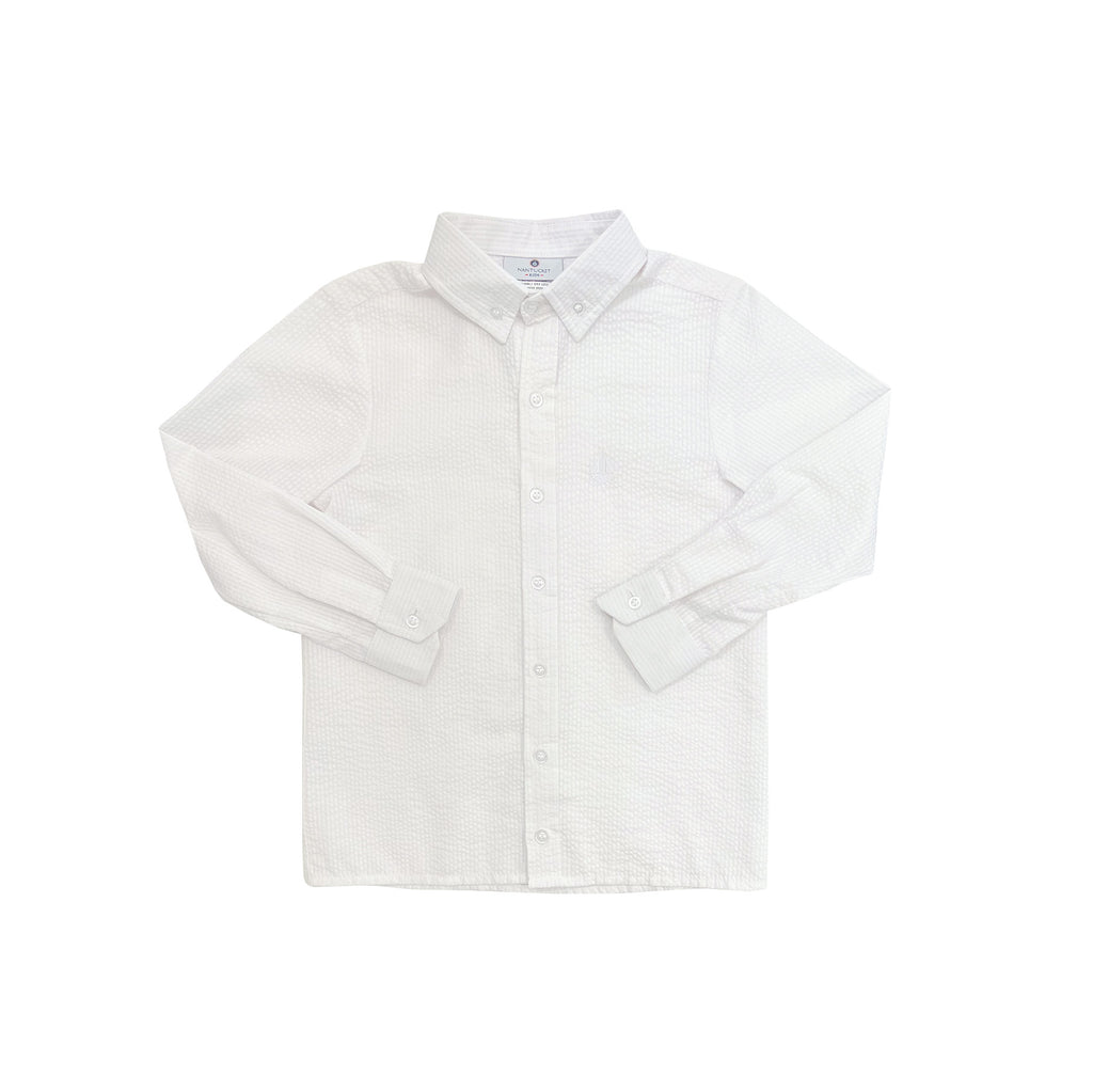 Boy's Button Down-White Seersucker