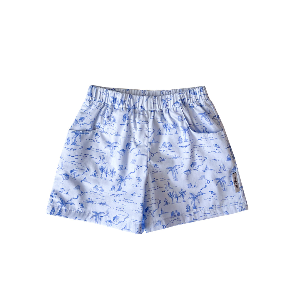 Tide Toile Poplin Play Shorts-Chatham Bars Blue