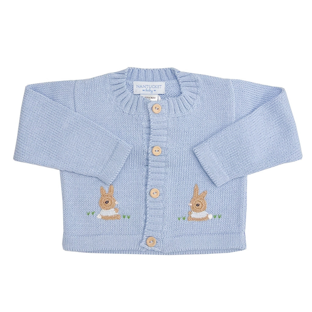 Crochet Bunny Pima Cardigan-Chatham Bars Blue