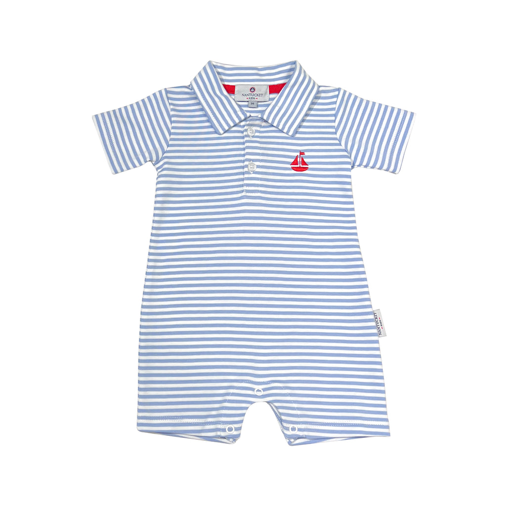 Portside Pima Romper-Wedgewood Stripe