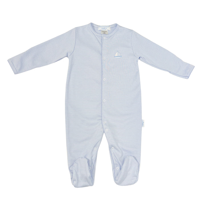 Striped Pima Footed Romper-Chatham Bars Blue Stripe
