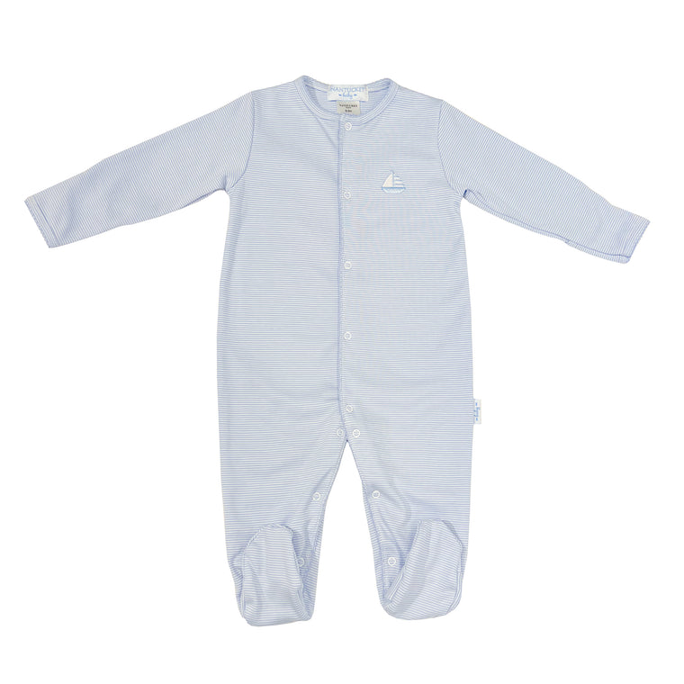 Striped Pima Footed Romper-Chatham Bars Blue Stripe