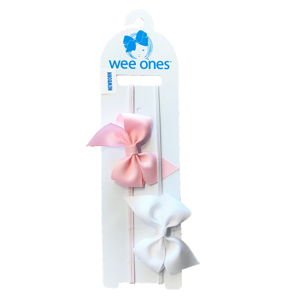 Wee Ones 2-Pack of Baby Bow Headbands White/Light Pink