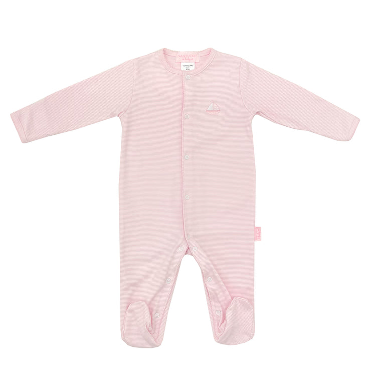 Striped Pima Footed Romper-Peony Stripe