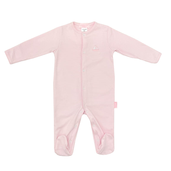 Striped Pima Footed Romper-Peony Stripe