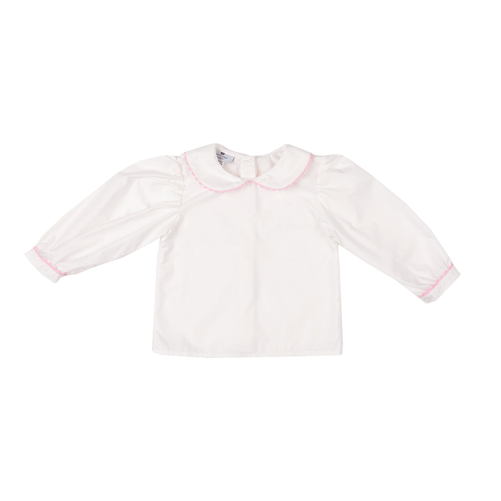 Georgette Blouse-White with Pink Peony Trim