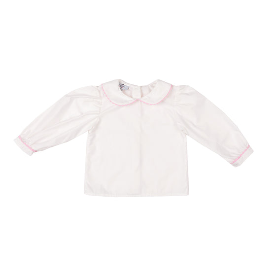 Georgette Blouse-White with Pink Peony Trim