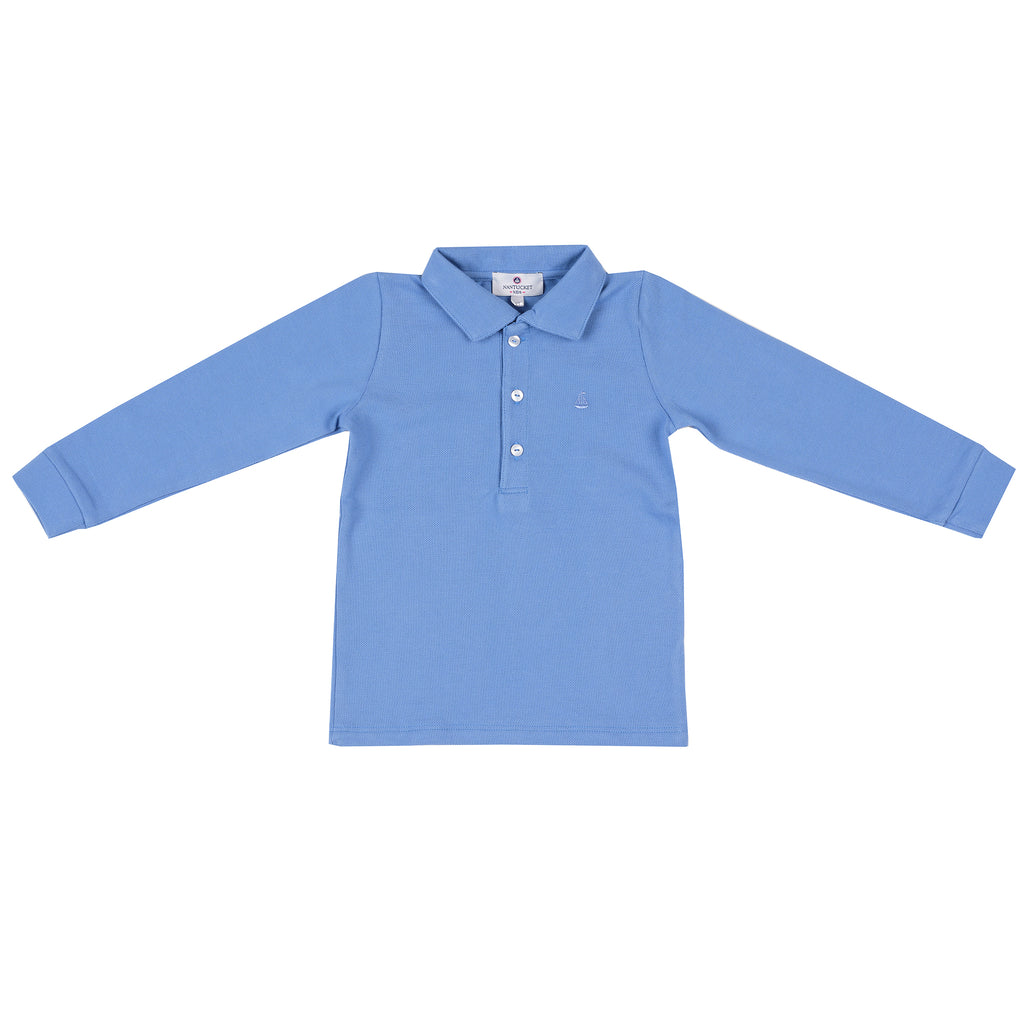 Set Sail Long Sleeve Pique Polo-Cornflower Blue