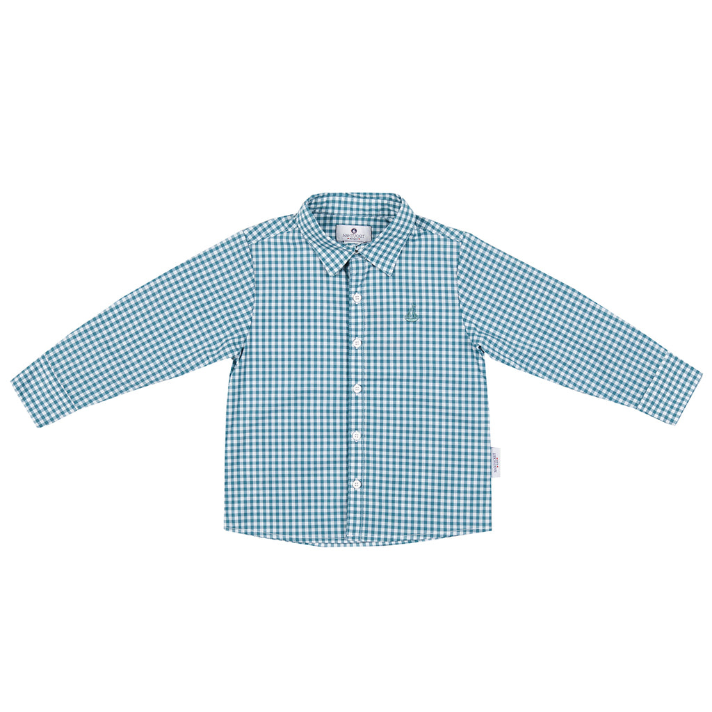 Boy's Button Down Shirt-Hunter Green Gingham