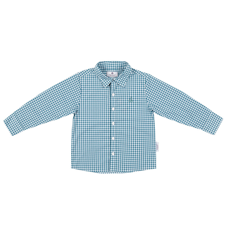 Boy's Button Down Shirt-Hunter Green Gingham