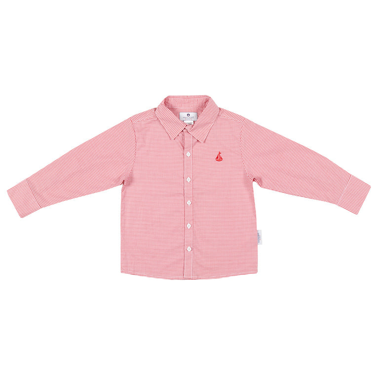 Boy's Button Down Shirt-Royal Red Microcheck