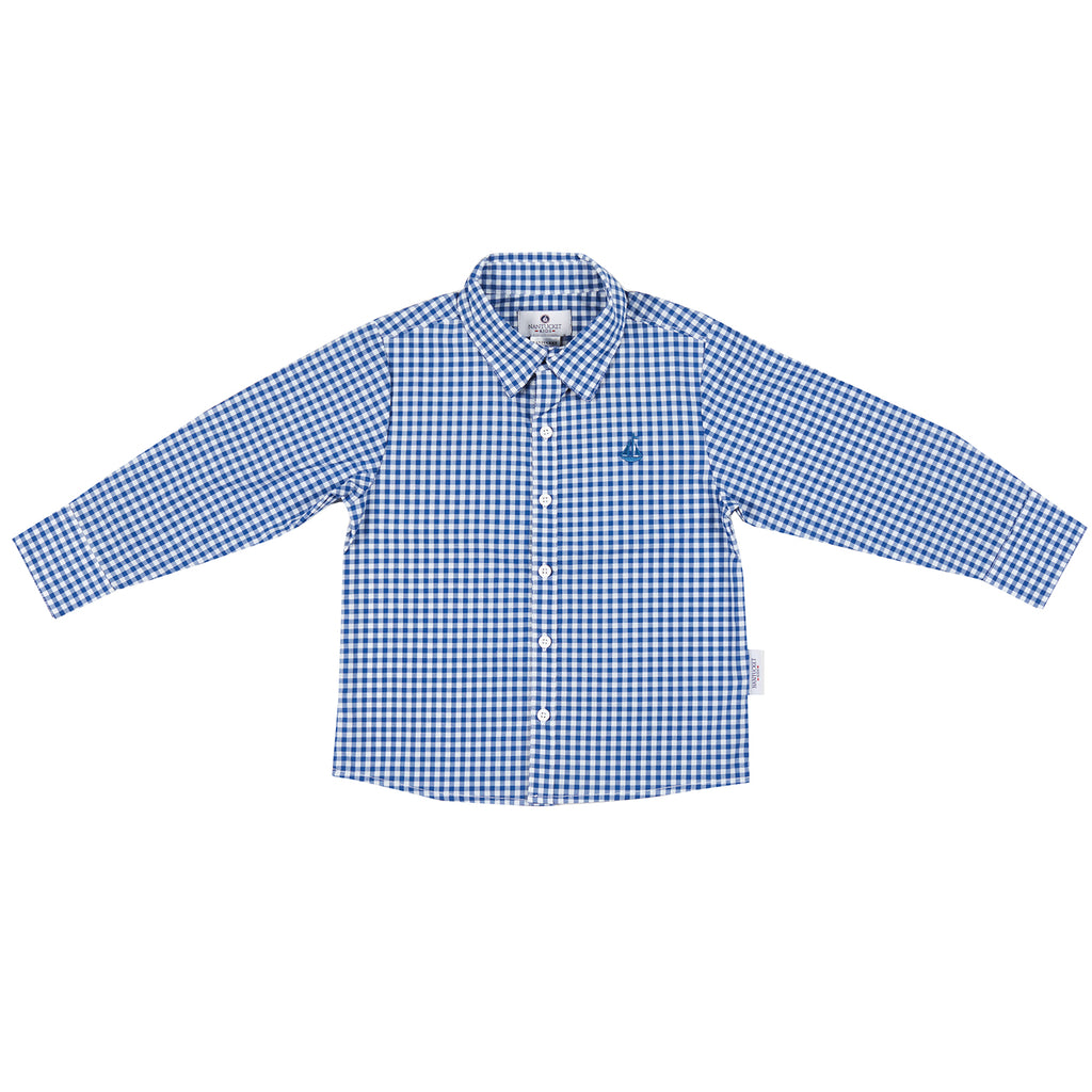 Boy's Button Down Shirt-Royal Blue Gingham