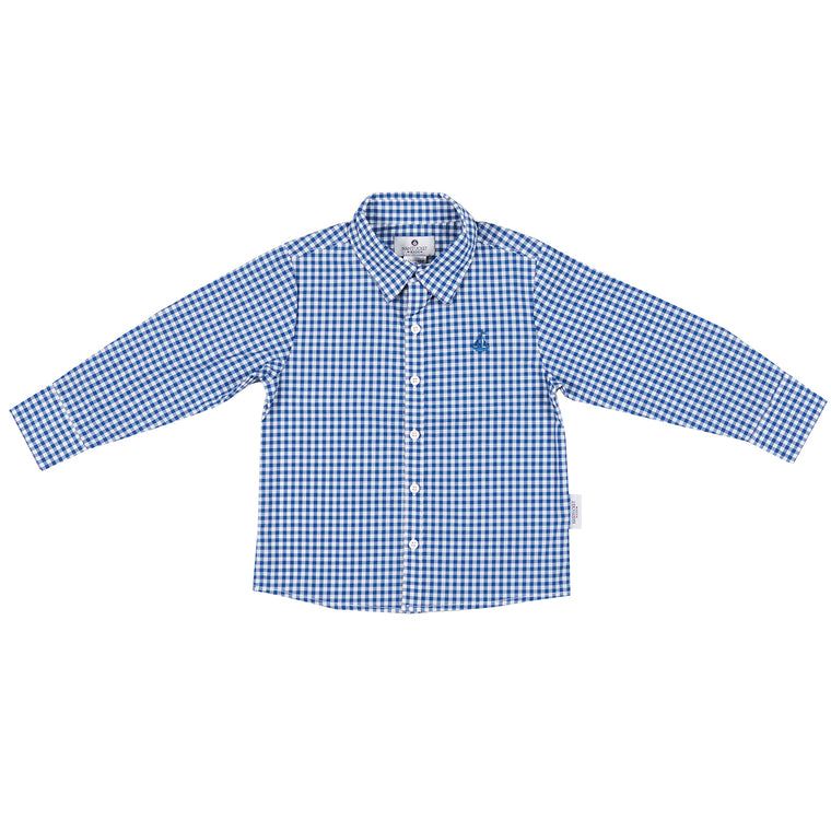 Boy's Button Down Shirt-Royal Blue Gingham