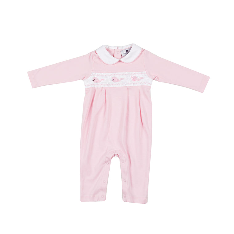 Whale Watch Smocked Pima Romper-Pink