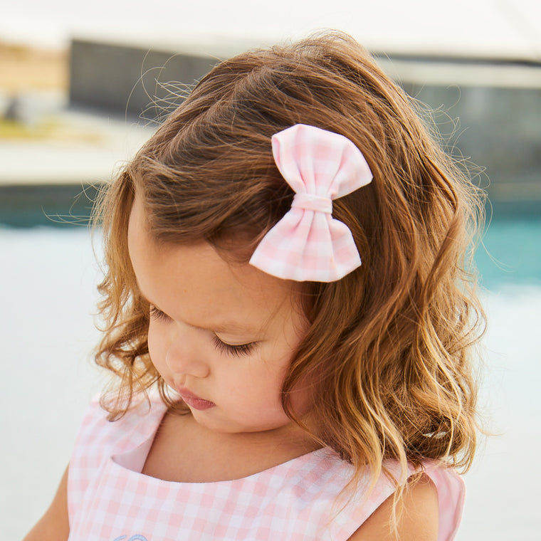 Holly Hair Bow-Pink Lemonade Gingham