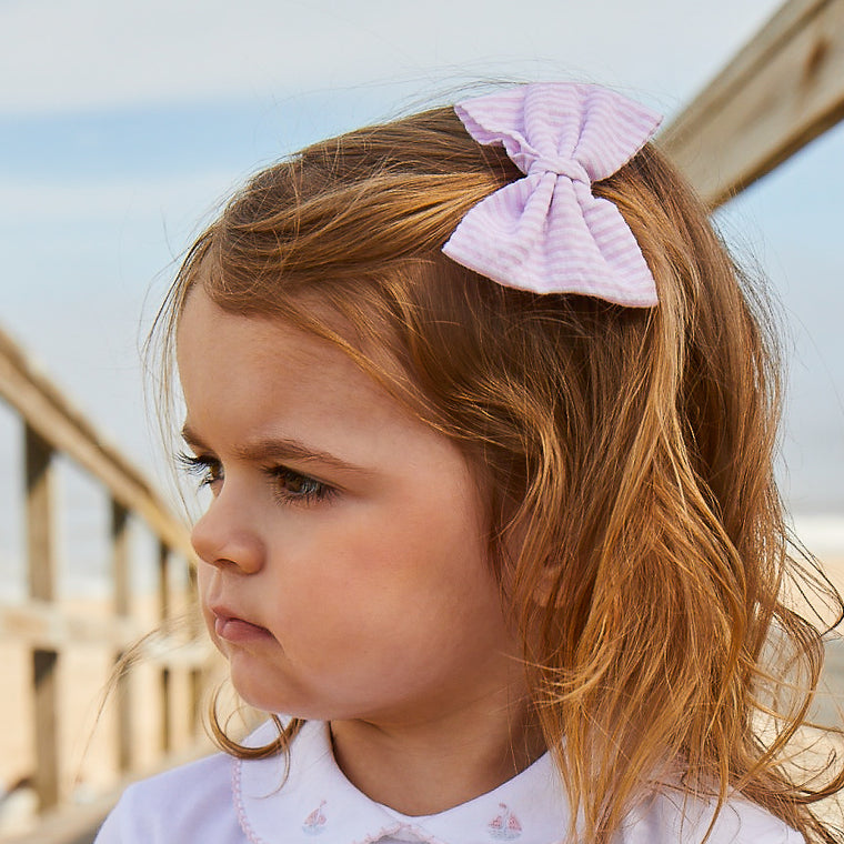 Holly Hair Bow-Pink Seersucker