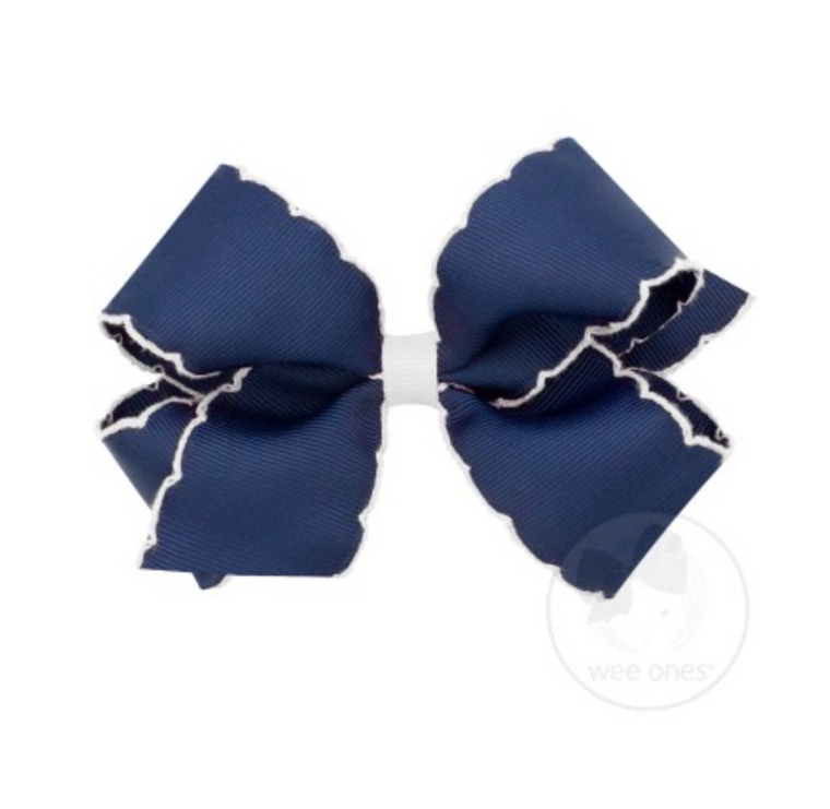 Wee Ones Medium Moonstitch Bow-Nautical Navy with White