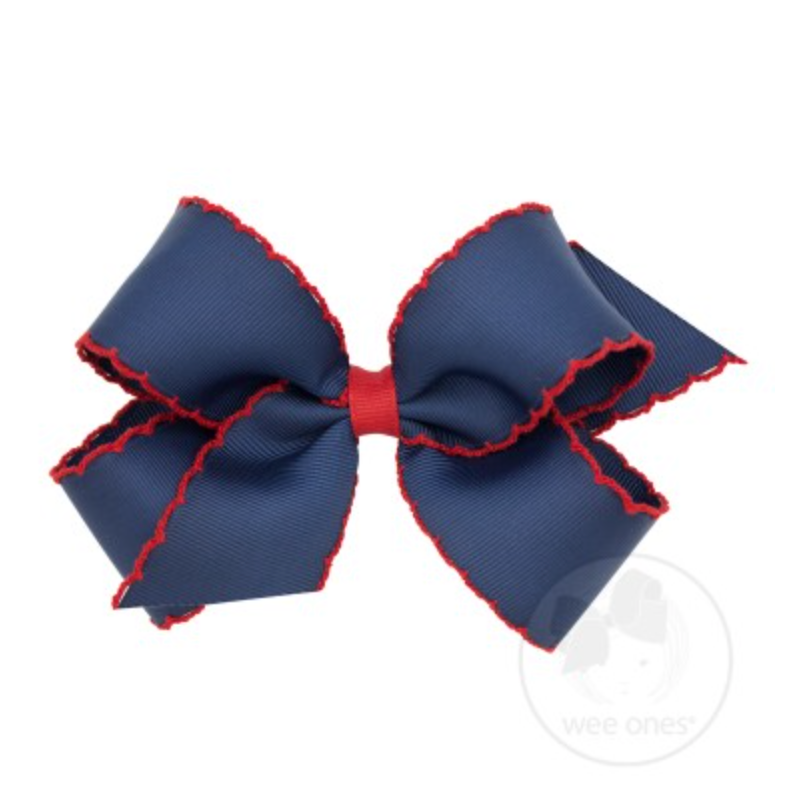Wee Ones Medium Moonstitch Bow-Nautical Navy with Red