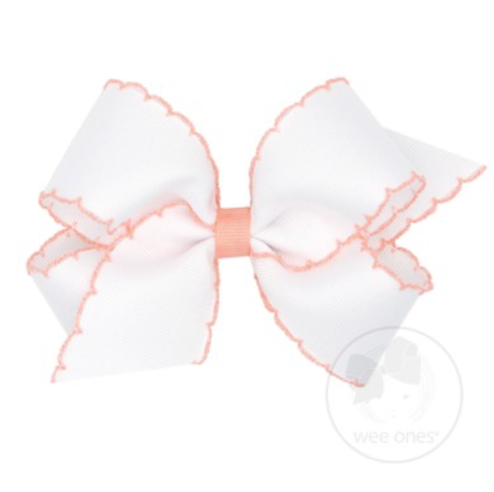 Wee Ones Medium Moonstitch Bow-White with Light Coral