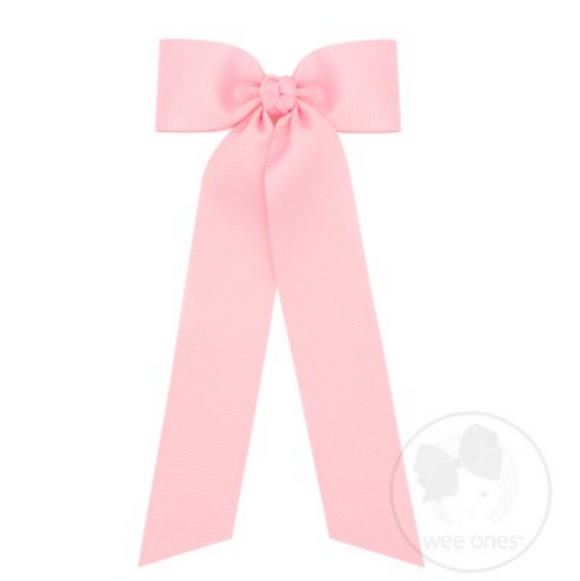 Wee Ones Medium Grosgrain Bowtie with Streamer Tails-Light Pink