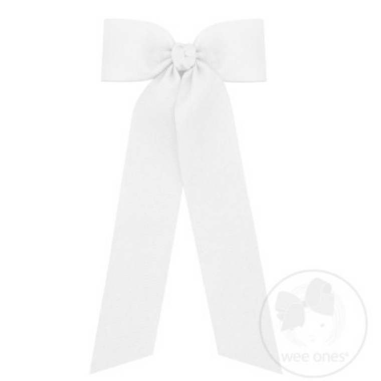Wee Ones Medium Grosgrain Bowtie with Streamer Tails-Classic White