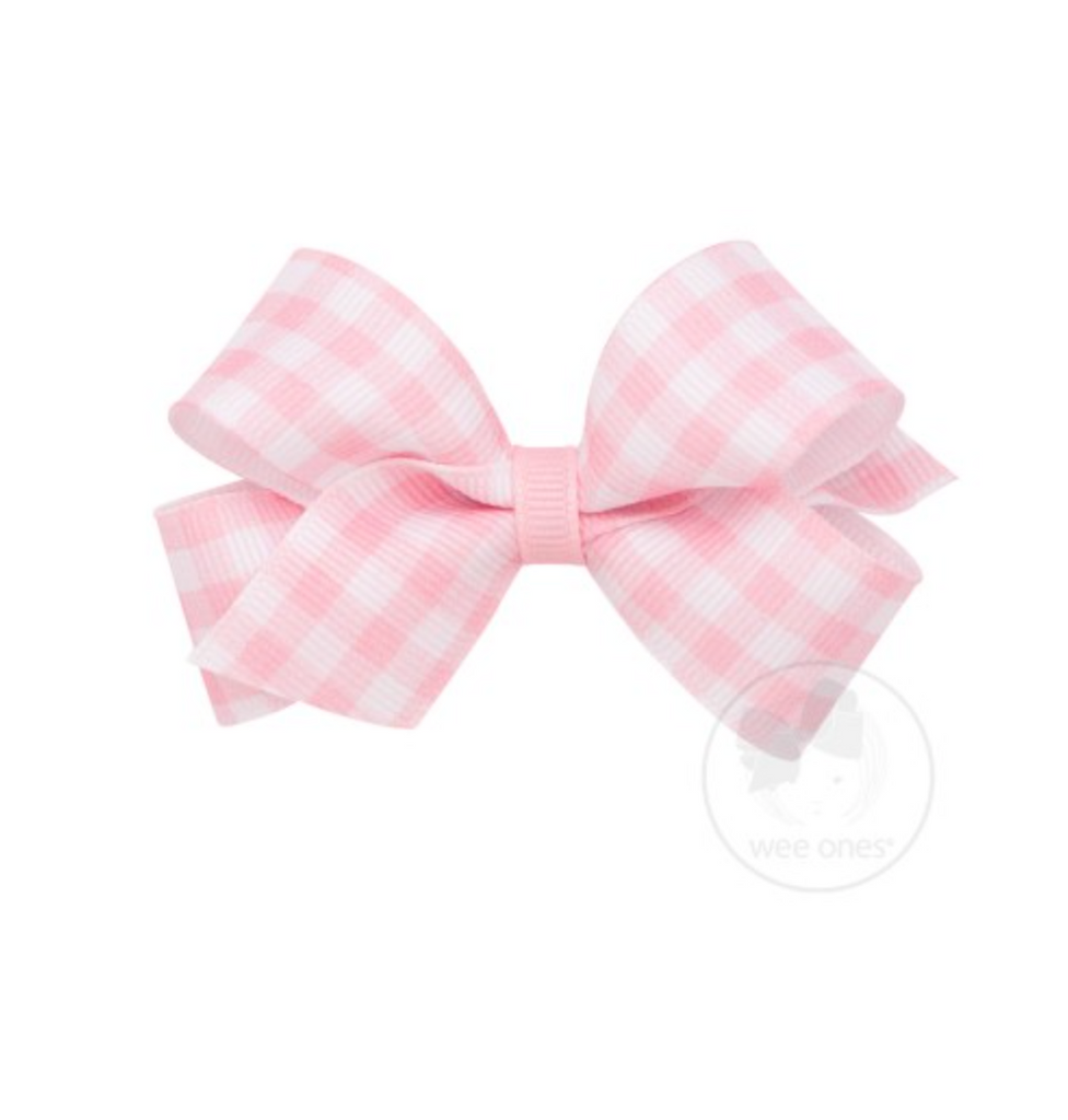 Wee Ones Small Grosgrain Bow-Pink Gingham