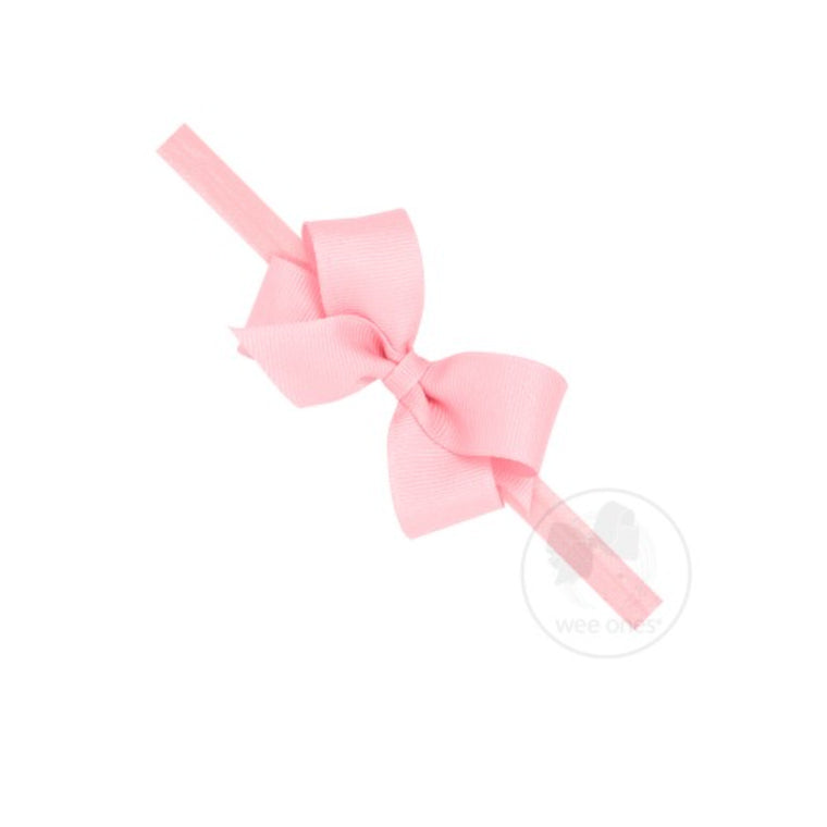 Wee Ones Mini Classic Grosgrain Bow on Baby Band-Light Pink