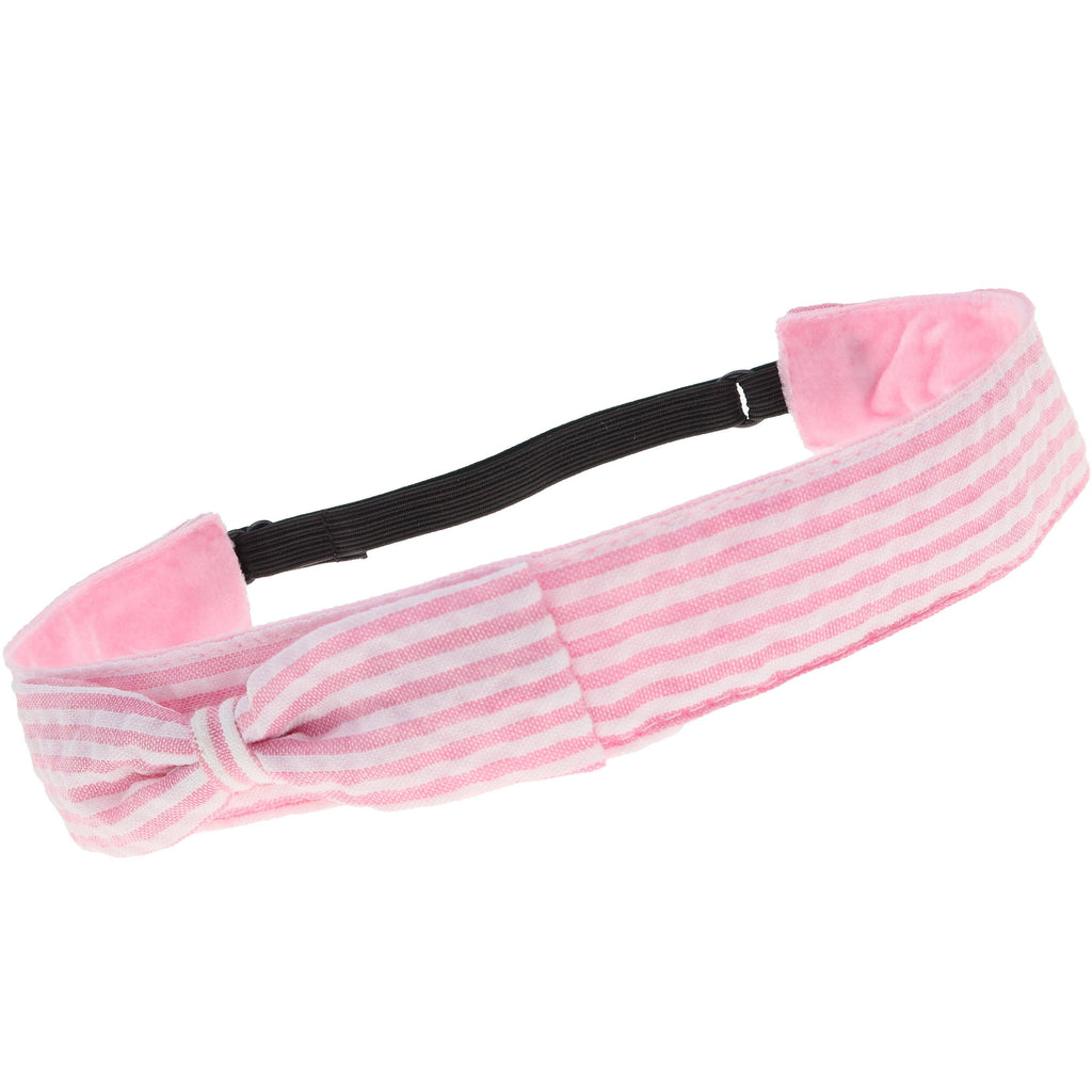 Adjustable No Slip Seersucker Bow Headband - Pink