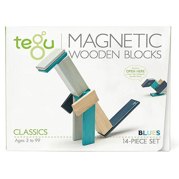 14 Piece Magnetic Wooden Block Set-Blues