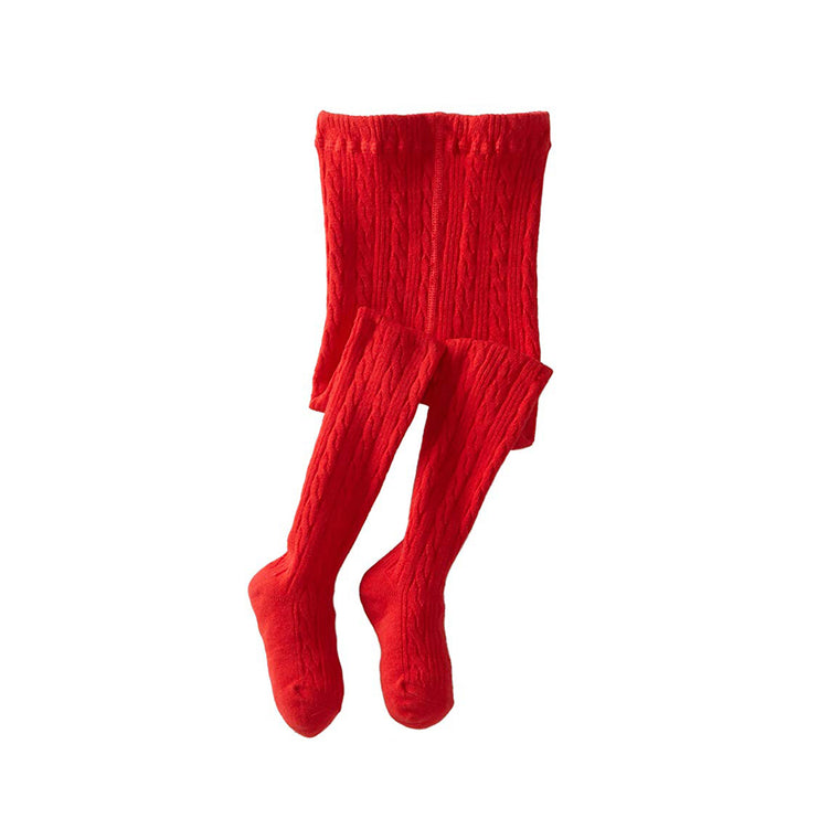 Classic Cable Knit Tights-Royal Red