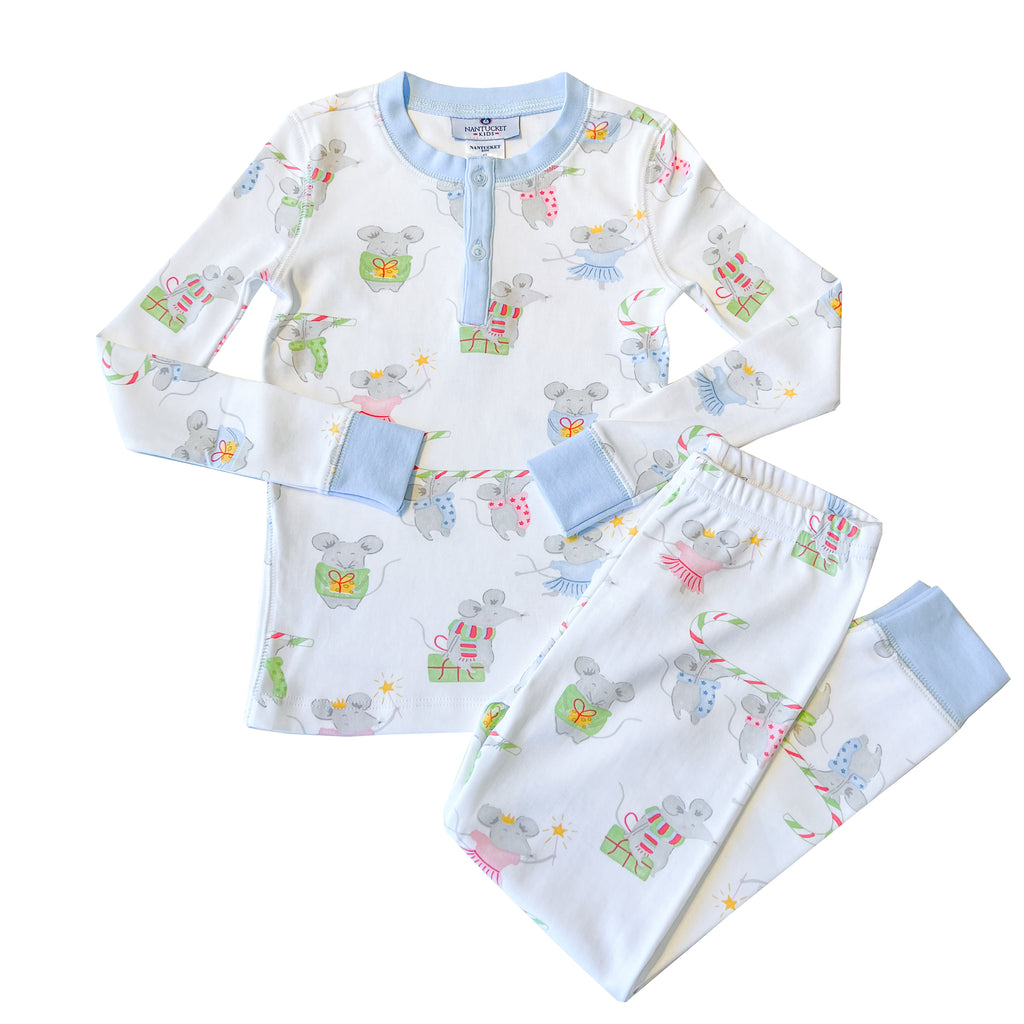 Holiday Mice Pima Jammies 2-Piece Set-Blue