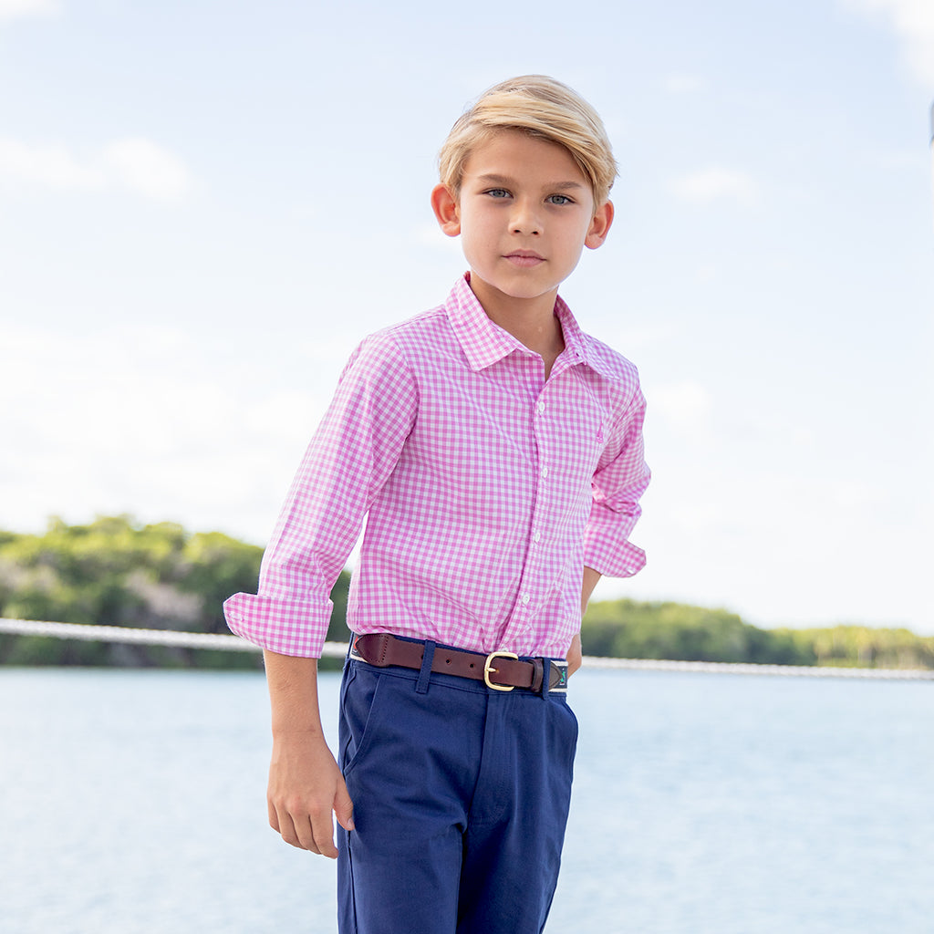 Boy's Button Down Shirt-Properly Pink Gingham
