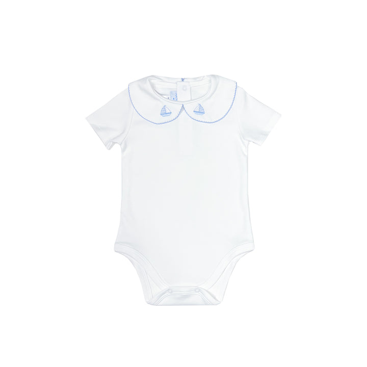 Tradewinds Embroidered Collar Bodysuit-Blue Boat