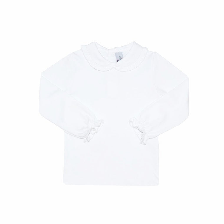 Ruffled Pima Peter Pan Collar Shirt-Classic White